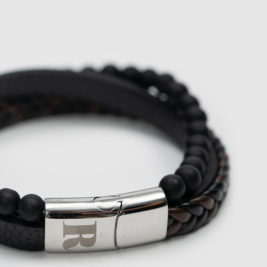 RUMI Black Onyx Beads and Leather Bracelet