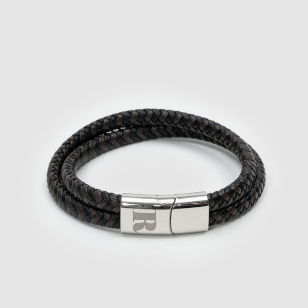 Dark Brown and Black Braided Leather Bracelet