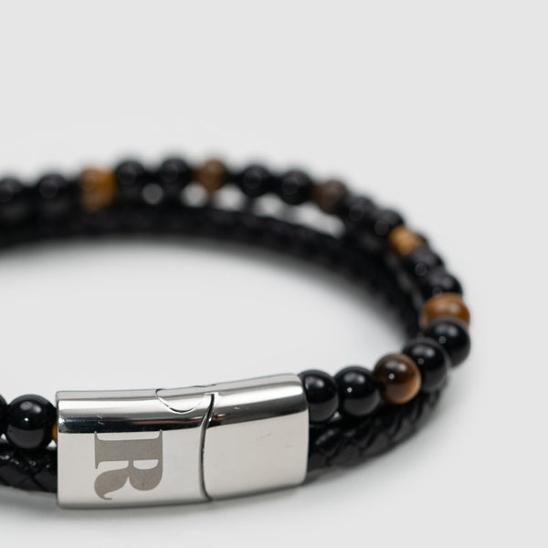 RUMI Tiger Eye Beads and Leather Bracelet